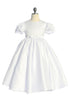 Girls White Babydoll Embroidered Puff Sleeve Satin Communion Dress 6-16